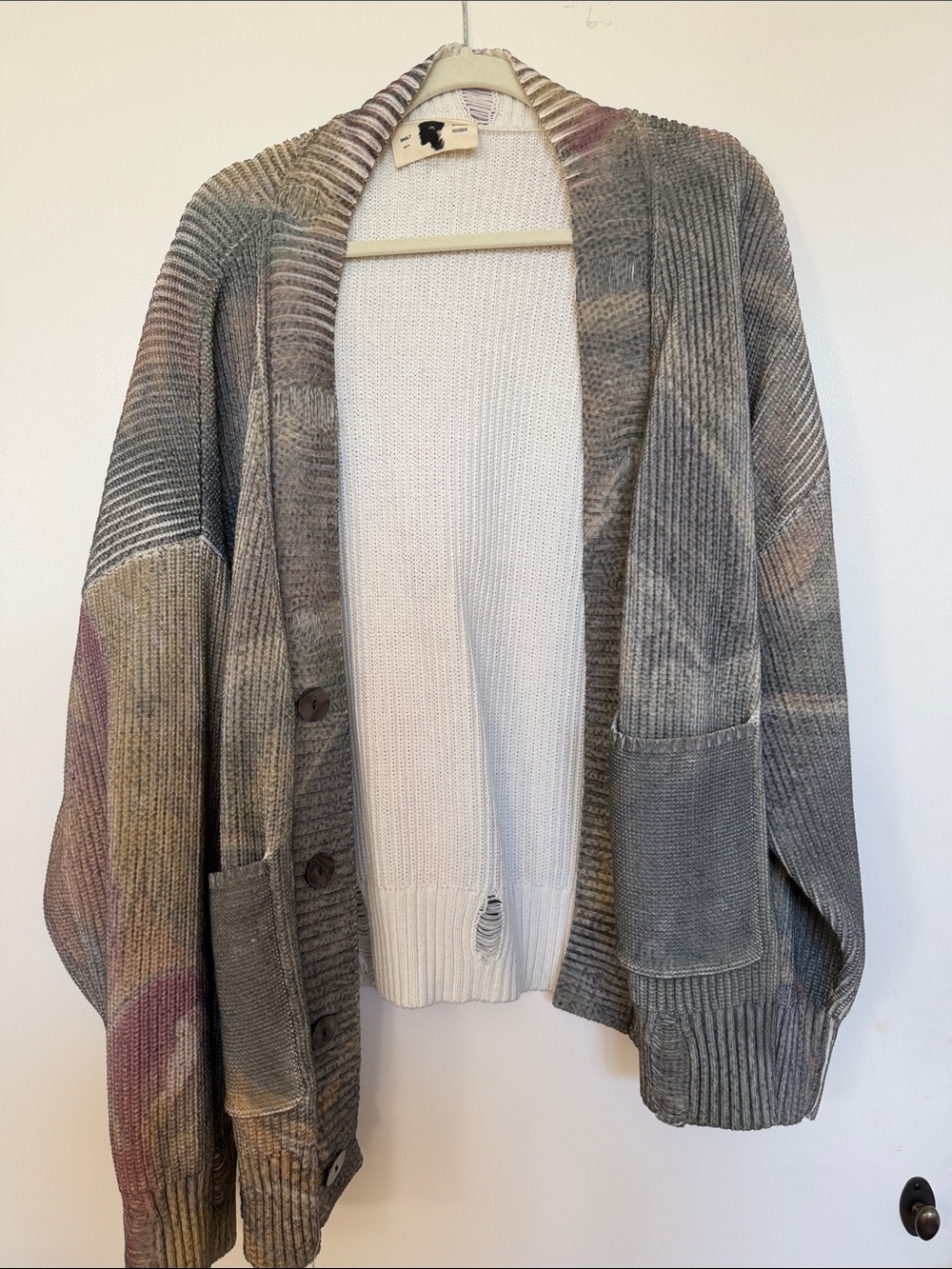 Men's Saalt Studios Oversized Multicolor Ribbed Cardigan - Gray Blend